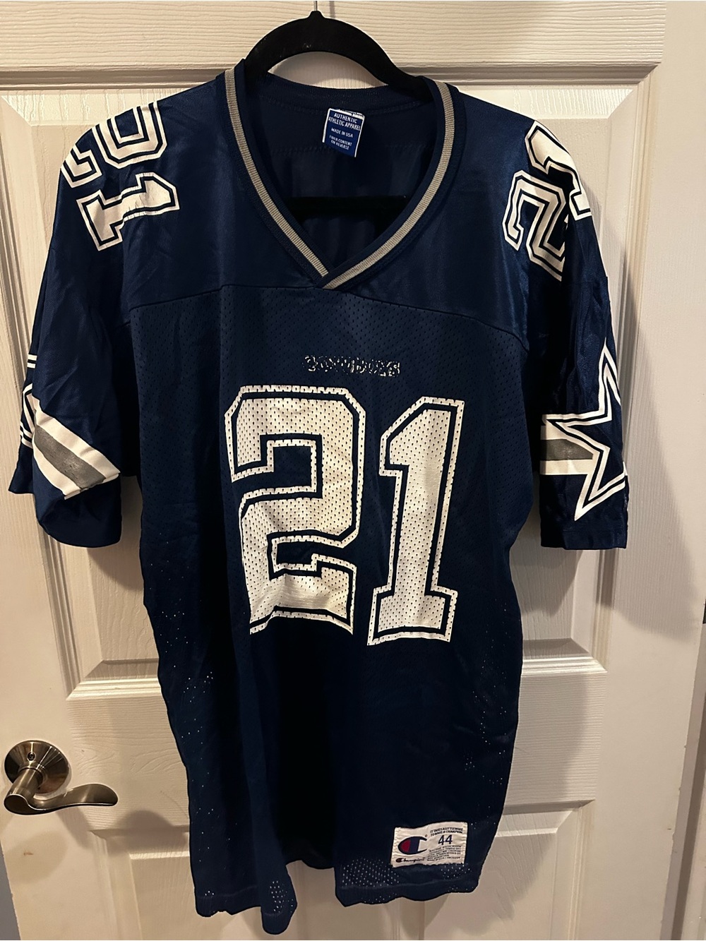 Vintage Champion Dallas Cowboys Deion Sanders #21 NFL Football Jersey Mens 44